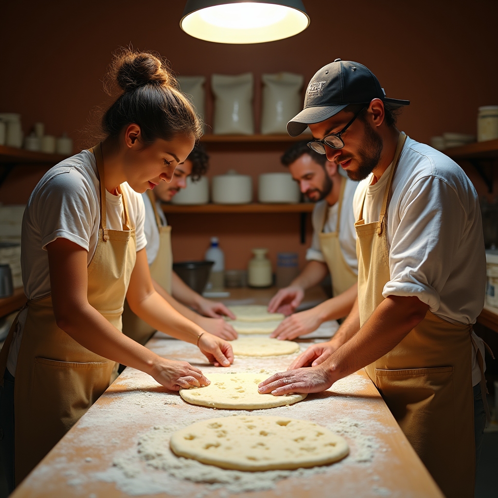 Studenti che preparano focacce nel laboratorio di panificazione