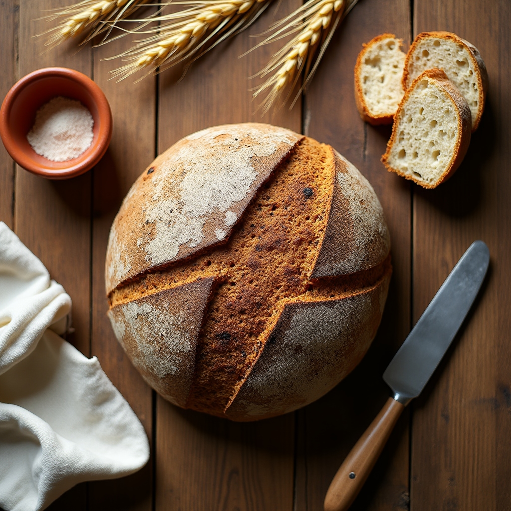 Pane artigianale su tavolo di legno rustico